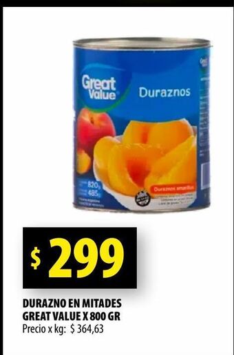 Punto Mayorista Durazno en mitades great value x 800 gr oferta