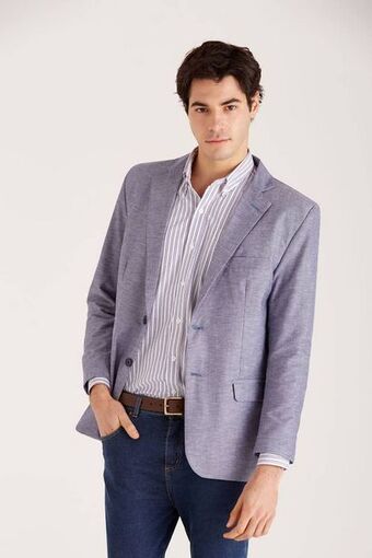 Macowens Saco de lino fit celeste medio oferta