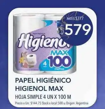 Jumbo Papel higiénico higienol max hoja simple 4 oferta