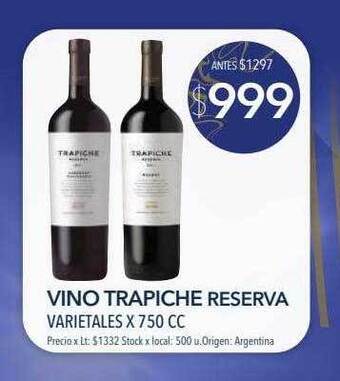Disco Vino trapiche reserva varietales x 750 cc oferta