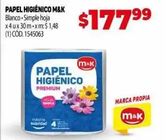 Makro Papel higiénico m&k blanco simple hoja oferta