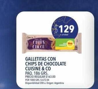 Supermercados Vea Galletitas con chips de chocolate cuisine & co oferta