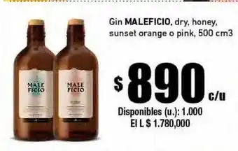 Cooperativa Obrera Gin maleficio dry honey sunset orange o pink oferta