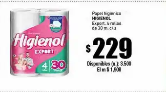Cooperativa Obrera Papel higiénico higienol export 4 rollos de 30 m c u oferta