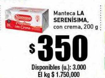 Cooperativa Obrera Manteca la serenísima con crema oferta
