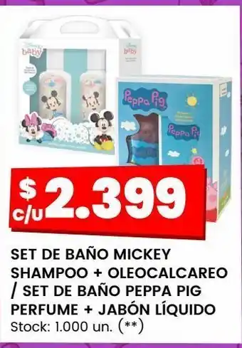 Changomas Set de baño mickey shampoo + oleocalcareo / set de baño peppa pig perfume + jabón líquido oferta