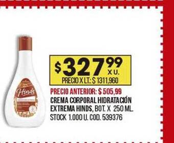 Coto Crema corporal hidratación extrema hinds oferta