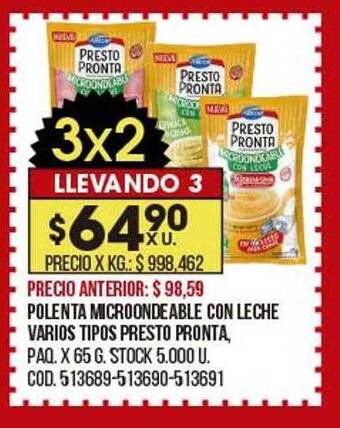 Coto Polenta microondeable con leche varios tipos presto pronta oferta