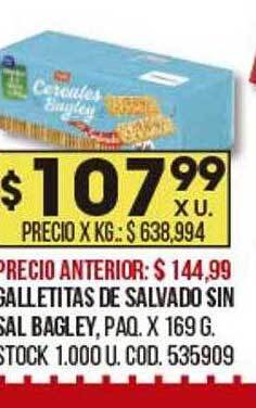 Coto Galletitas de salvado sin sal bagley oferta