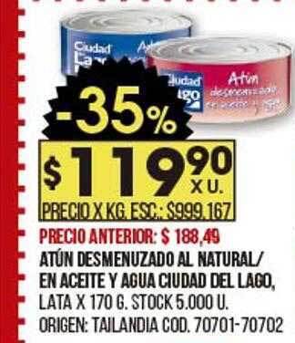 Coto Atún desmenuzado al natural en aceite y agua ciudad del lago oferta