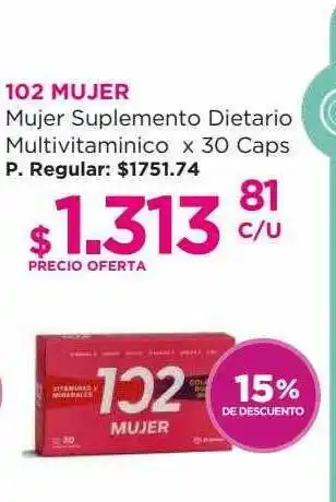 Punto de Salud 102 mujer mujer suplemento dietario multivitaminico 15% de descuento oferta