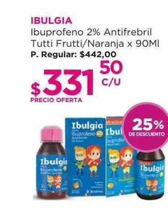 Punto de Salud Ibulgia ibuprofeno 2% antifrebril tutti frutti naranja 25% de descuento oferta
