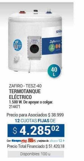 Cooperativa Obrera Termotanque eléctrico oferta