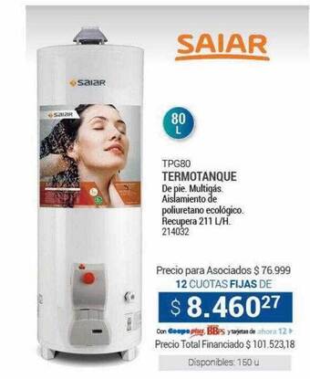Cooperativa Obrera Saiar termotanque oferta