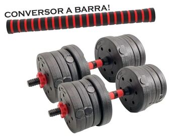 Frávega Kit mancuernas y barra con tope a rosca + 20 kg discos pvc oferta