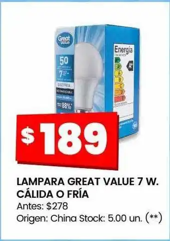 Changomas Lampara great value 7w cálida o fría oferta