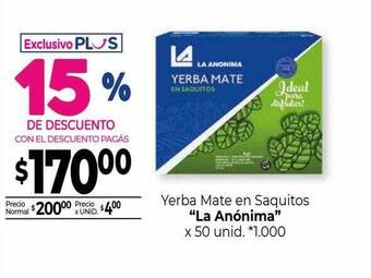 La Anonima Yerba mate en saquitos oferta