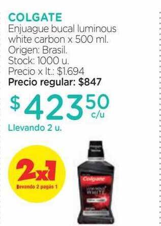 Farmacity Colgate enjuague bucal luminous white carbon oferta