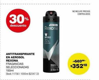 Atomo Conviene Antitranspirante en aerosol rexona fragancias seleccionadas 30% descuento oferta