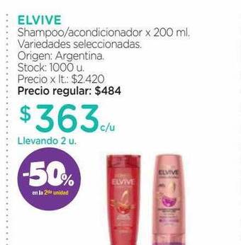 Farmacity Elvive shampoo acondicionador -50% en la 2da unidad oferta
