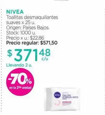 Farmacity Nivea toallitas desmaquillantes suaves -70% en la 2da unidad oferta