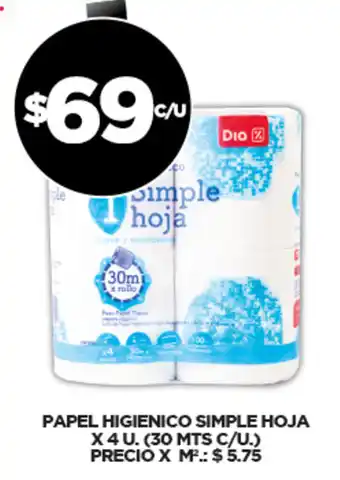 Supermercados DIA Simple Hoja Papel Higienico x 4u oferta