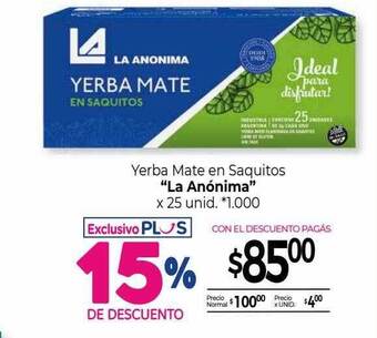 La Anonima Yerba mate en saquitos oferta