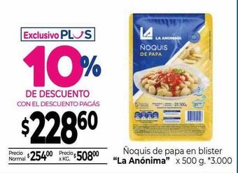 La Anonima Ñoquis de papa en blister oferta
