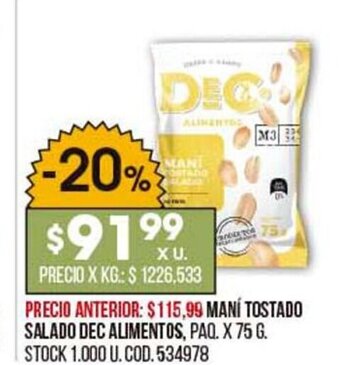 Coto Maní Tostado Salado dec Alimentos oferta