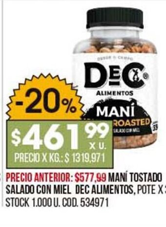 Coto Maní Tostado Salado Con Miel dec Alimentos oferta