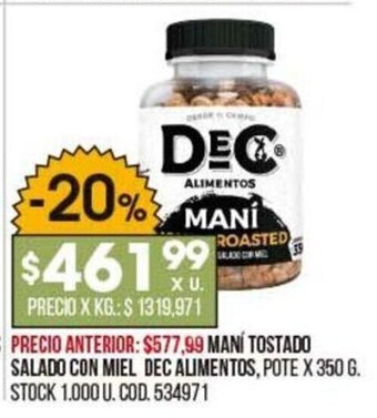 Coto Maní Tostado Salado Con Miel dec Alimentos oferta