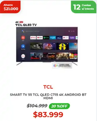 Naldo Lombardi TCL Smart TV 55 Qled C715 4K Android Bt Hdmi oferta