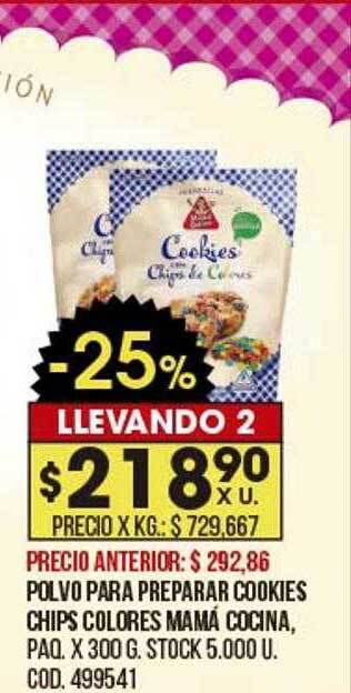Coto Polvo para preparar cookies chips colores mamá cocina oferta