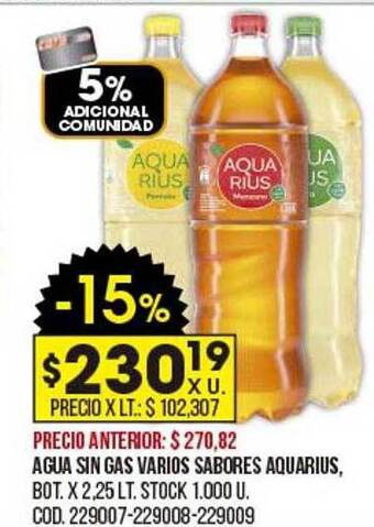 Coto Agua sin gas varios sabores aquarius oferta