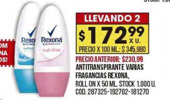 Coto Antitranspirante varias fragancias rexona oferta