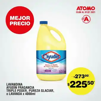 Atomo Conviene Ayudín Fragancia Triple Poder, Pureza Glaciar, O Lavanda Lavandina x 4000ml oferta