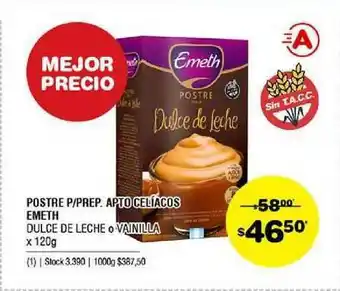 Atomo Conviene Emeth Postre P/Prep. Apto Celíacos Dulce De Leche O Vainilla x 120g oferta