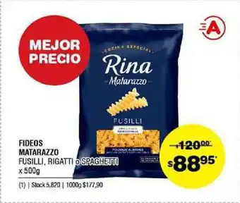 Atomo Conviene Rina Matarazzo Fusilli, Rigatti O Spaghetti Fideos x 500g oferta