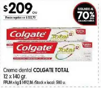 Disco Colgate Total Crema Dental x 140gr oferta