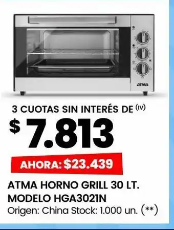 Changomas Atma horno grill 30 lt. modelo hga3021n oferta
