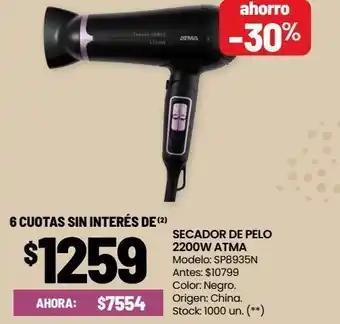 Changomas Secador de pelo 2200w atma oferta