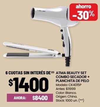 Changomas Atma beauty set combo secador + planchita de pelo oferta