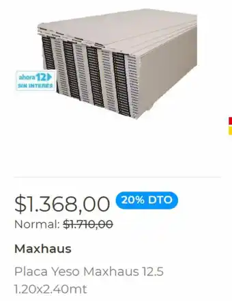 Easy Placa Yeso Maxhaus 12.5 1.20x2.40 mt oferta