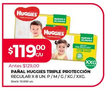 Supermercados Tadicor Huggies Pañal Triple Protección Regular x 8 un. P/M/G/XG/XXG oferta
