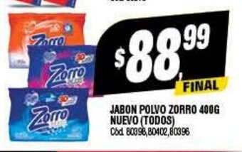 Supermercados Yaguar Jabon Polvo Zorro 400g Nuevo oferta
