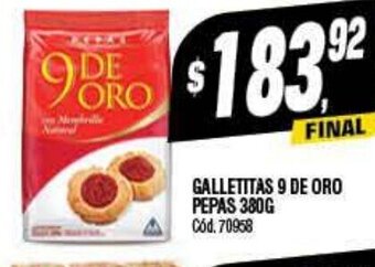Supermercados Yaguar Galletitas 9 De Oro Pepas 380g oferta