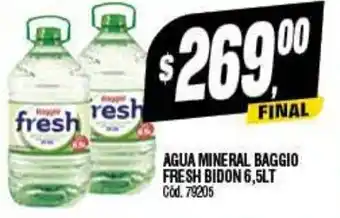 Supermercados Yaguar Agua Mineral Baggio Fresh Bidon 6.5 lT oferta