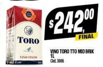 Supermercados Yaguar Vino Toro Tto Mid Brik 1L oferta