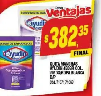 Supermercados Yaguar Quita Manchas Ayudin 450GR Col. Vinos/Ropa Blanca D/P oferta