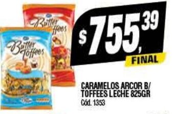 Supermercados Yaguar Caramelos Arcor B/Toffees Leche 825GR oferta